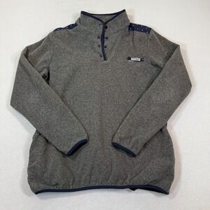 Columbia PFG Sweatshirt Women XL Gray Fleece Pullover Navy‎ White Polka Dot Trim